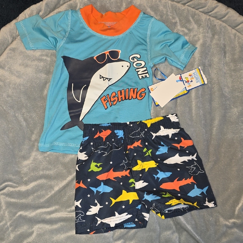 Kids' Gone Fishing Rashguard Set - Blue & Orange